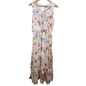 Lara g Womens small maxi dress floral spring summer silk blend cream fairy